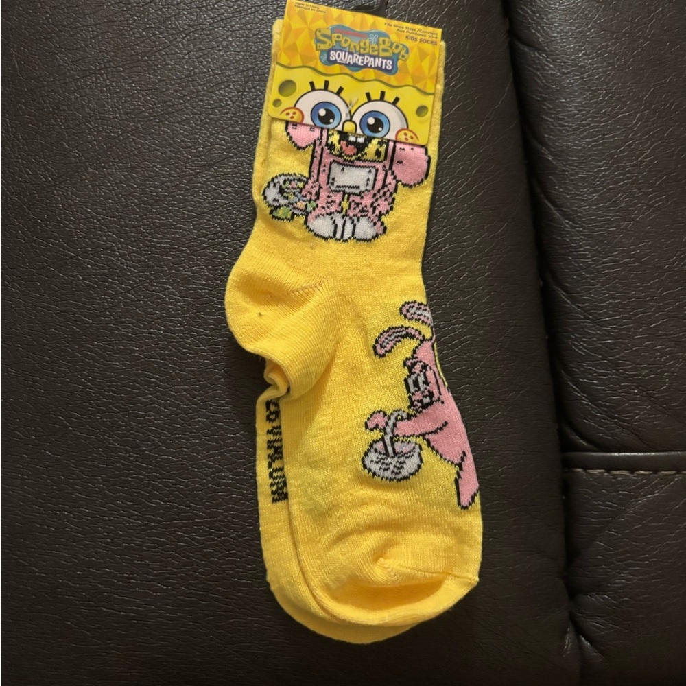 SpongeBob SquarePants Yellow Crew Socks with Pink Character Graphic
